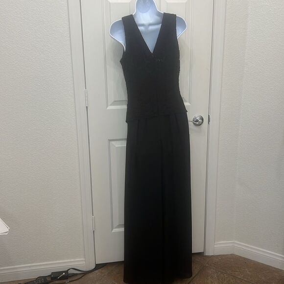 Late Edition Women’s Black Jumpsuit Lace Inset Bodice Sleeveless Wide Leg Sz 8 - Picture 7 of 10